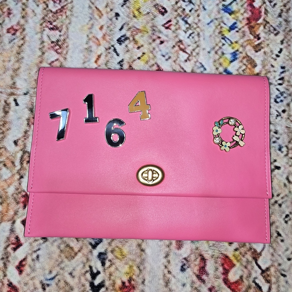 Coach Pink Turnlock Clutch with Number Accents